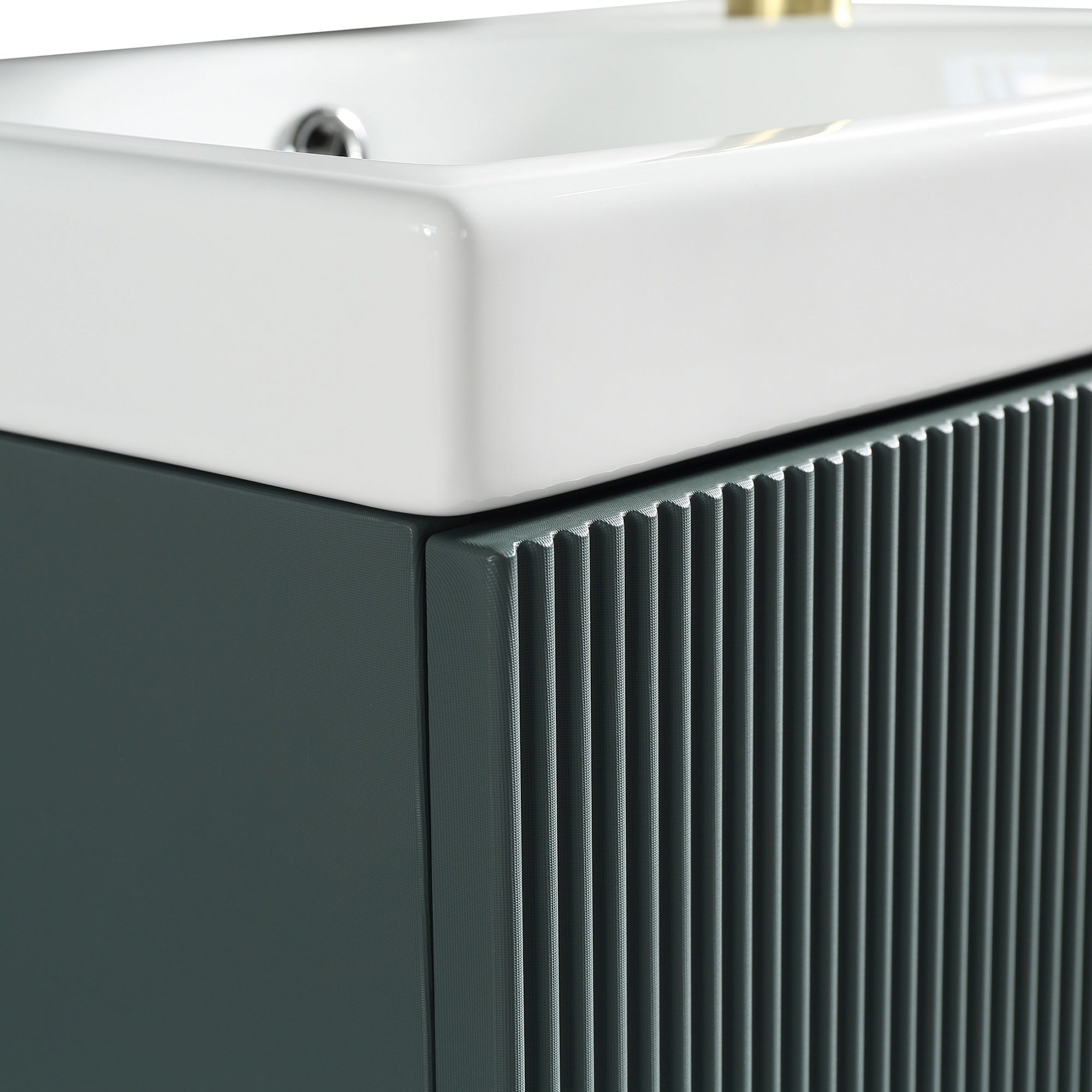 Fluted Mini Cloakroom Vanity Unit Basin Wall Mounted with Chrome Tap and Waste - Smoked Sage