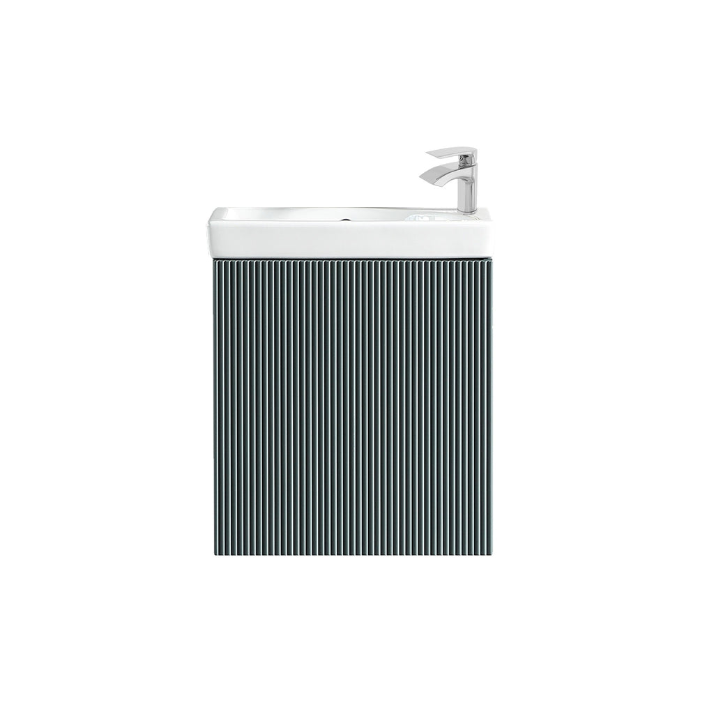 Fluted Mini Cloakroom Vanity Unit Basin Wall Mounted with Chrome Tap and Waste - Smoked Sage
