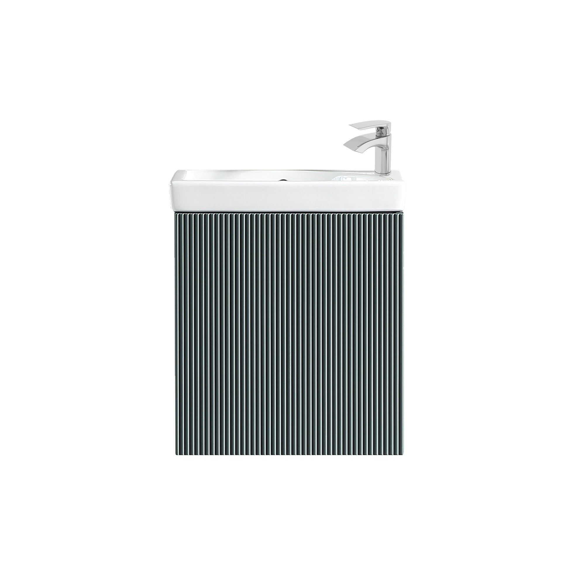 Fluted Mini Cloakroom Vanity Unit Basin Wall Mounted with Chrome Tap and Waste - Smoked Sage