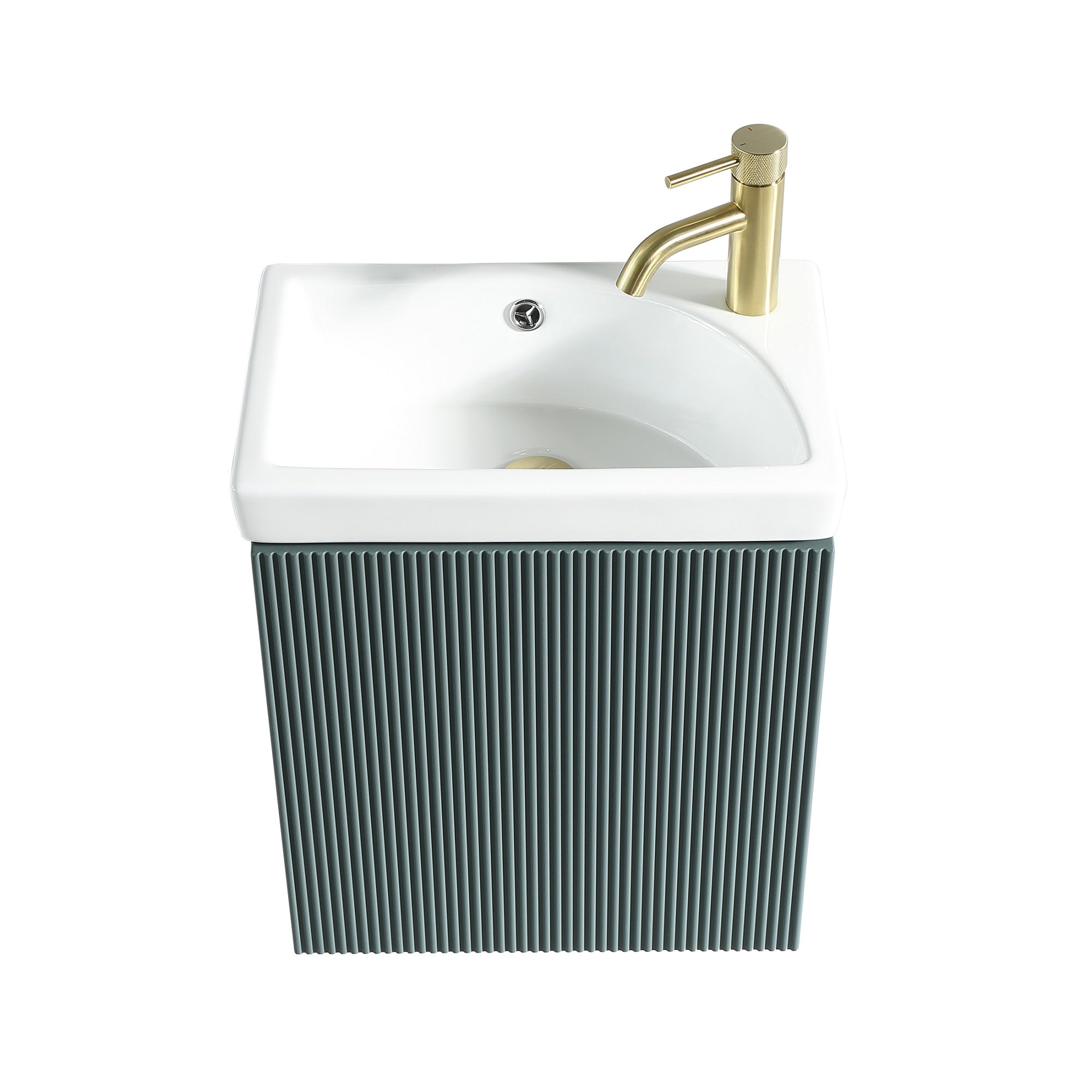 Fluted Mini Cloakroom Vanity Unit Basin Wall Mounted with Chrome Tap and Waste - Smoked Sage