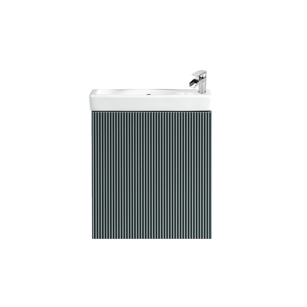 Fluted Mini Cloakroom Vanity Unit Basin Wall Mounted with Chrome Tap and Waste - Smoked Sage