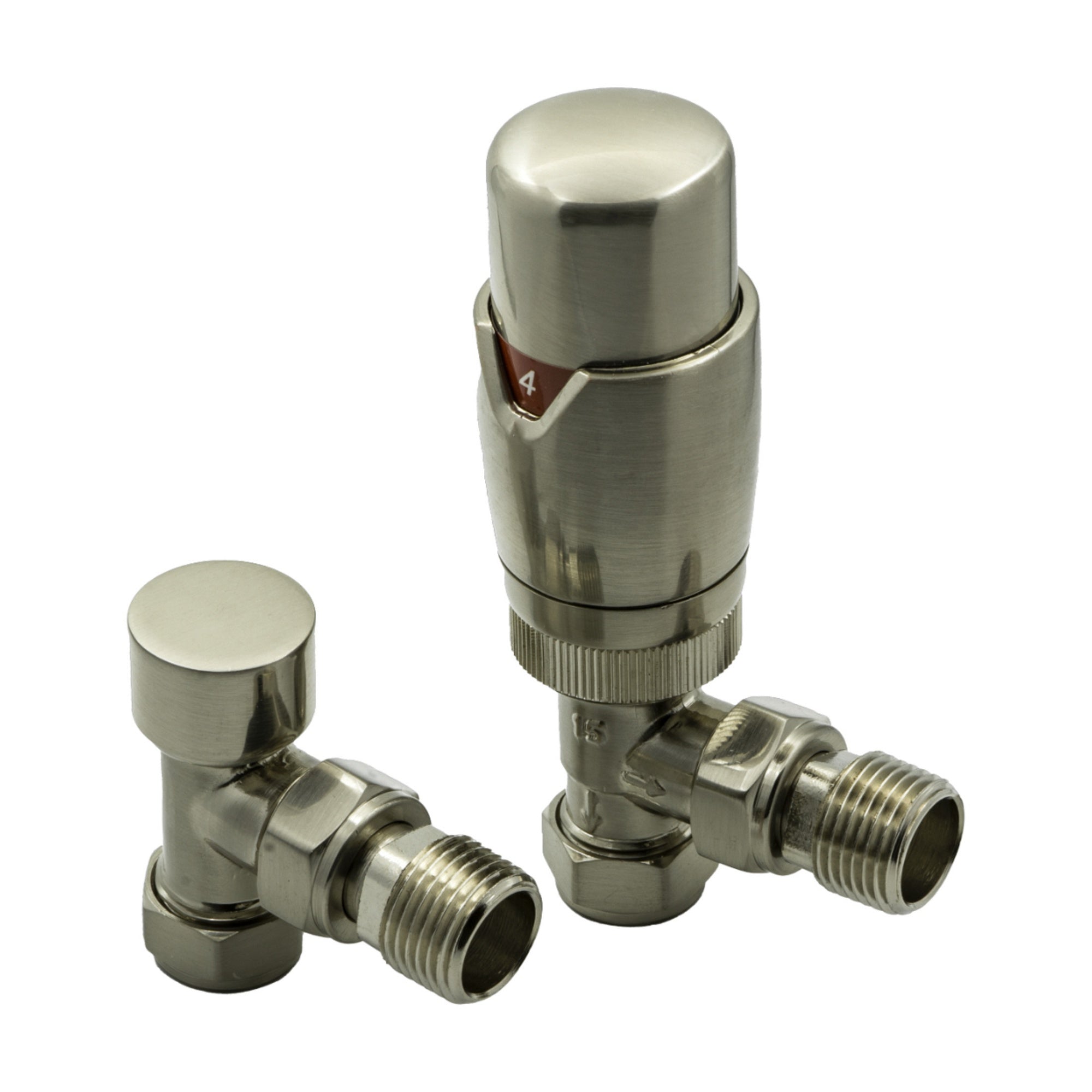 Reina Modal Angled Thermostatic Radiator Valves - Brushed Steel