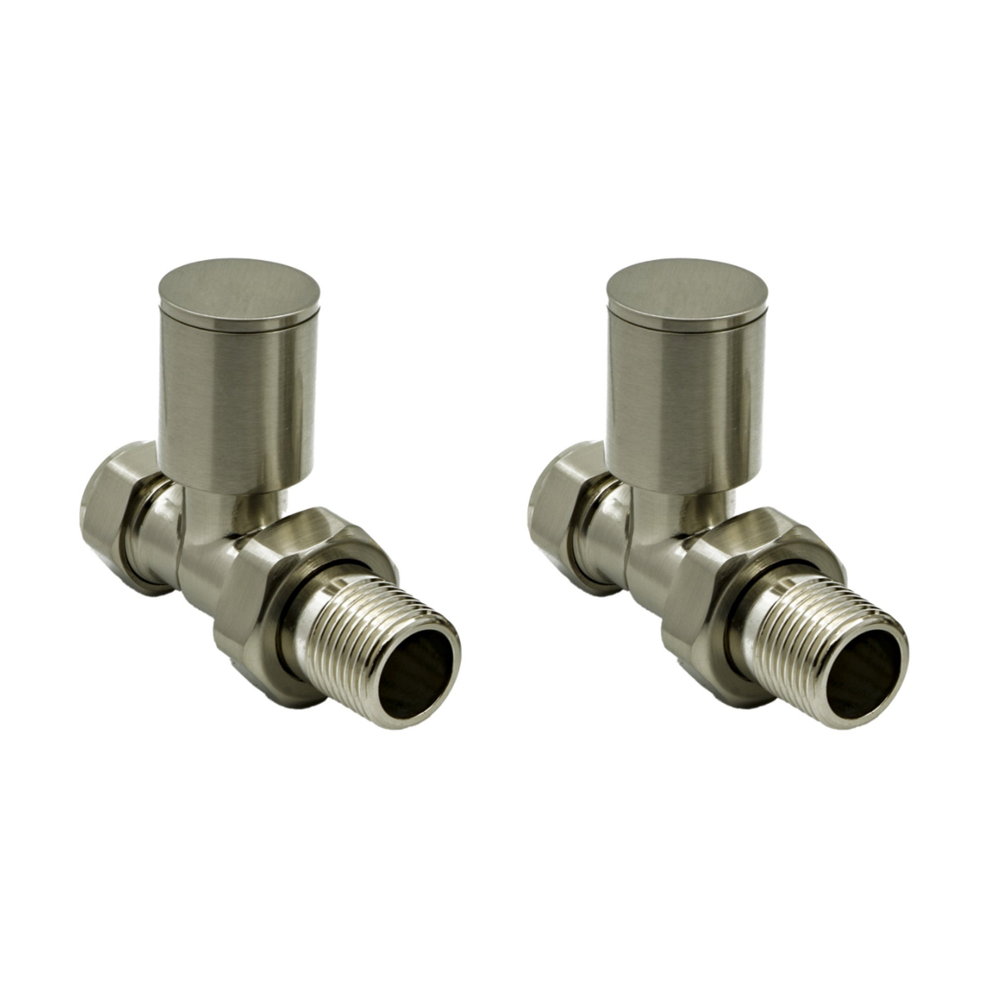 Reina Portland Round Straight Manual Radiator Valves - Brushed Steel