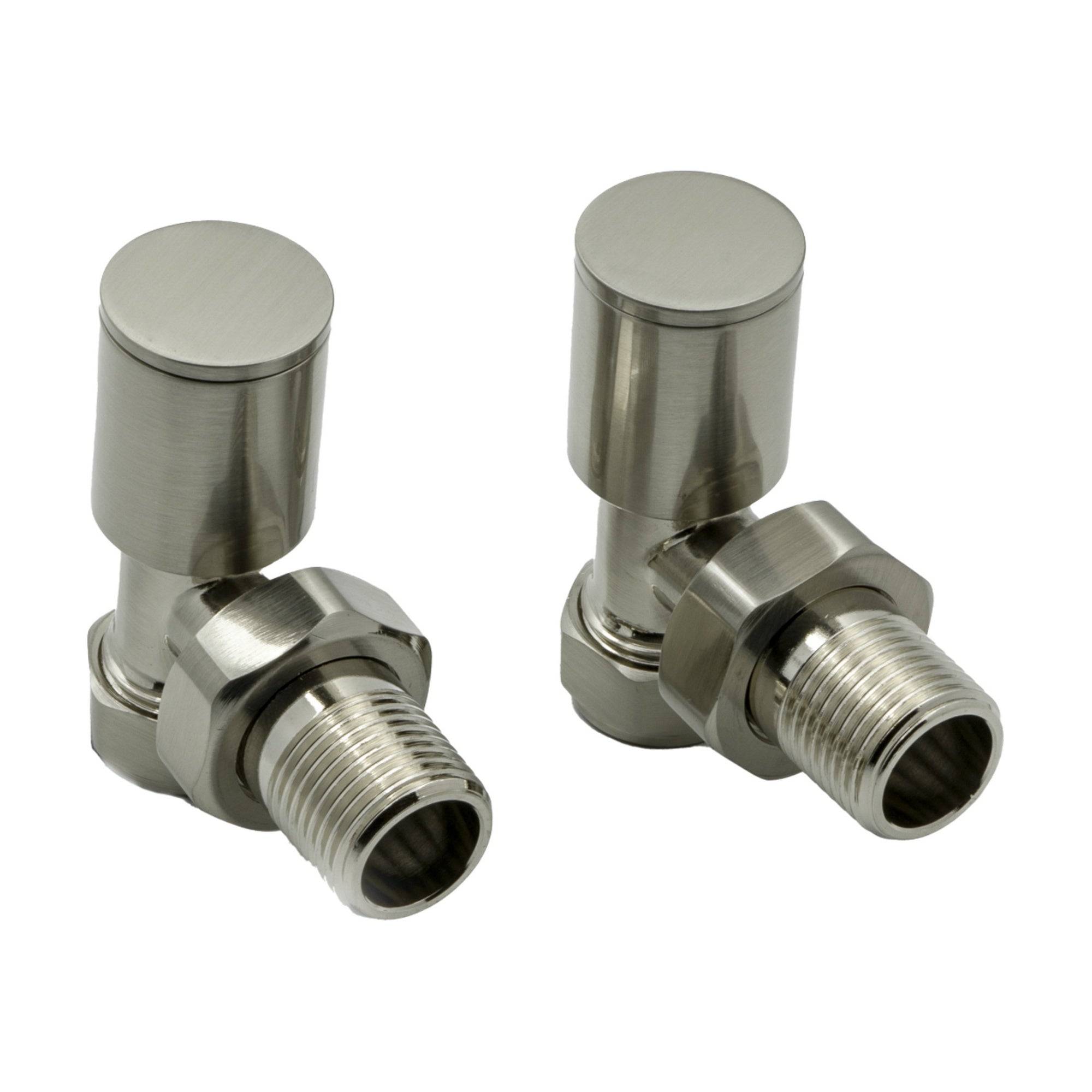 Reina Portland Round Angled Manual Radiator Valves - Brushed Steel