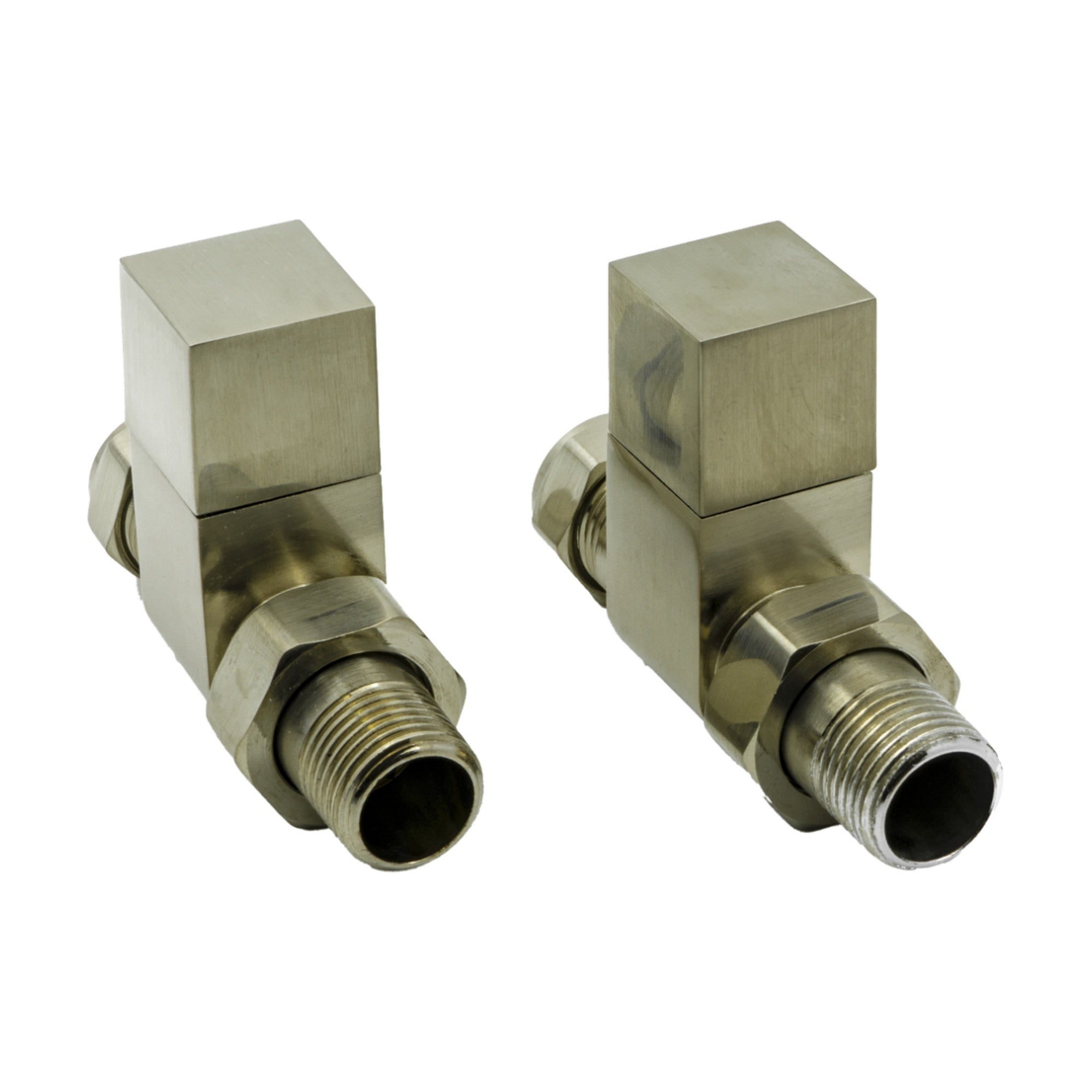 Reina Loge Square Straight Manual Radiator Valves - Brushed Steel