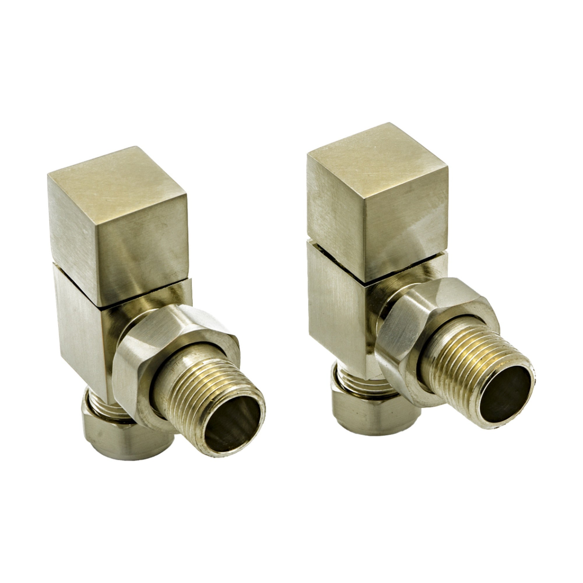 Reina Loge Square Angled Manual Radiator Valves - Brushed Steel