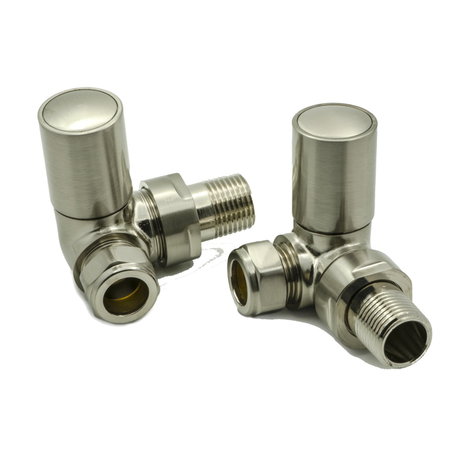 Reina Crova Corner Manual Radiator Valves - Brushed Steel