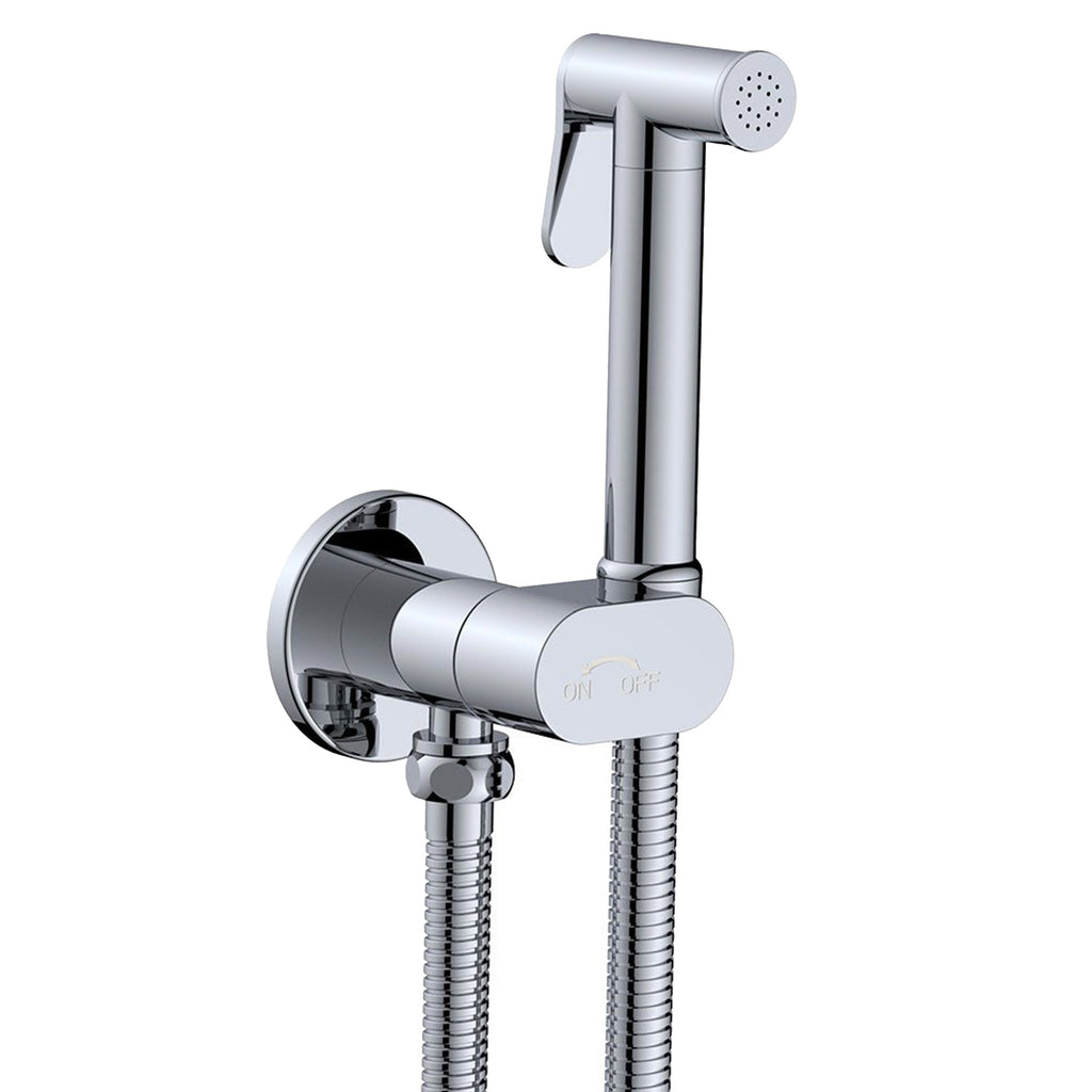 Complete Douche Kit with Integrated 90 Degree Turn Valve Iso Valve and Handset - Chrome