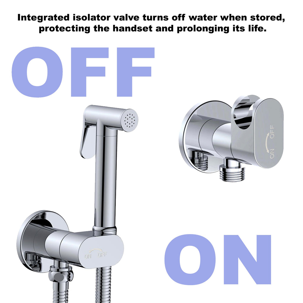 Complete Douche Kit with Integrated 90 Degree Turn Valve Iso Valve and Handset - Chrome