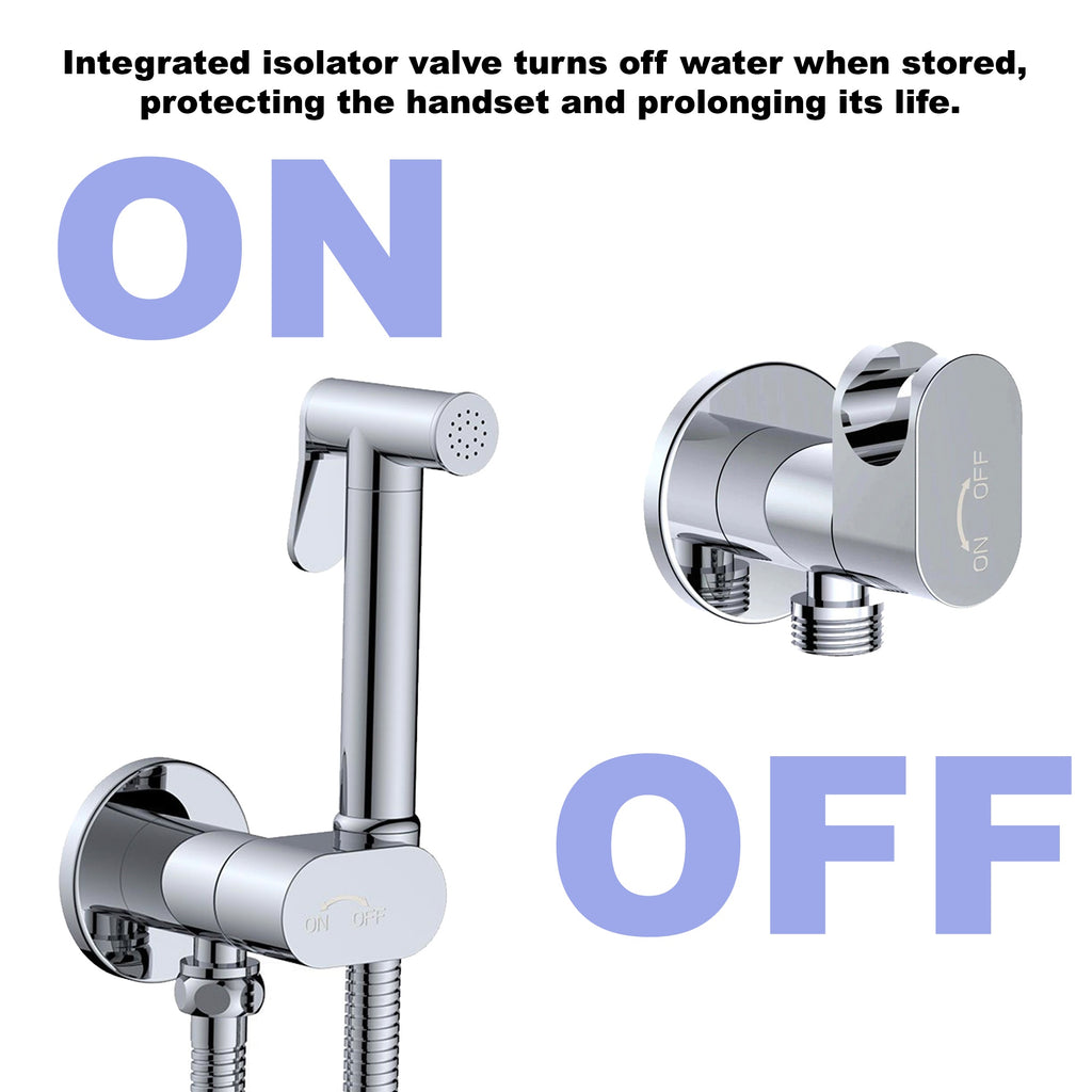 Complete Douche Kit with Integrated 90 Degree Turn Valve Iso Valve and Handset - Chrome