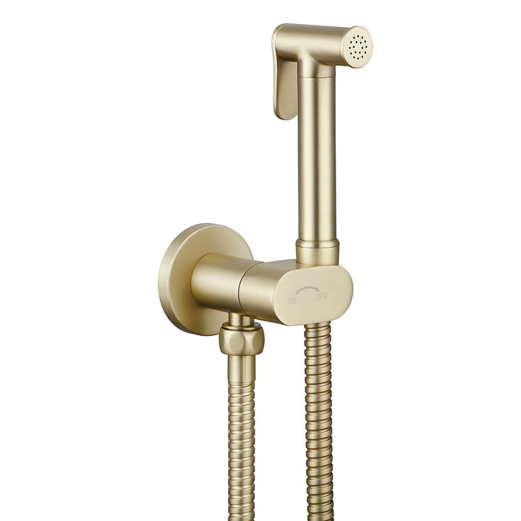 Complete Douche Kit with Integrated 90 Degree Turn Valve Iso Valve and Handset - Brushed Brass