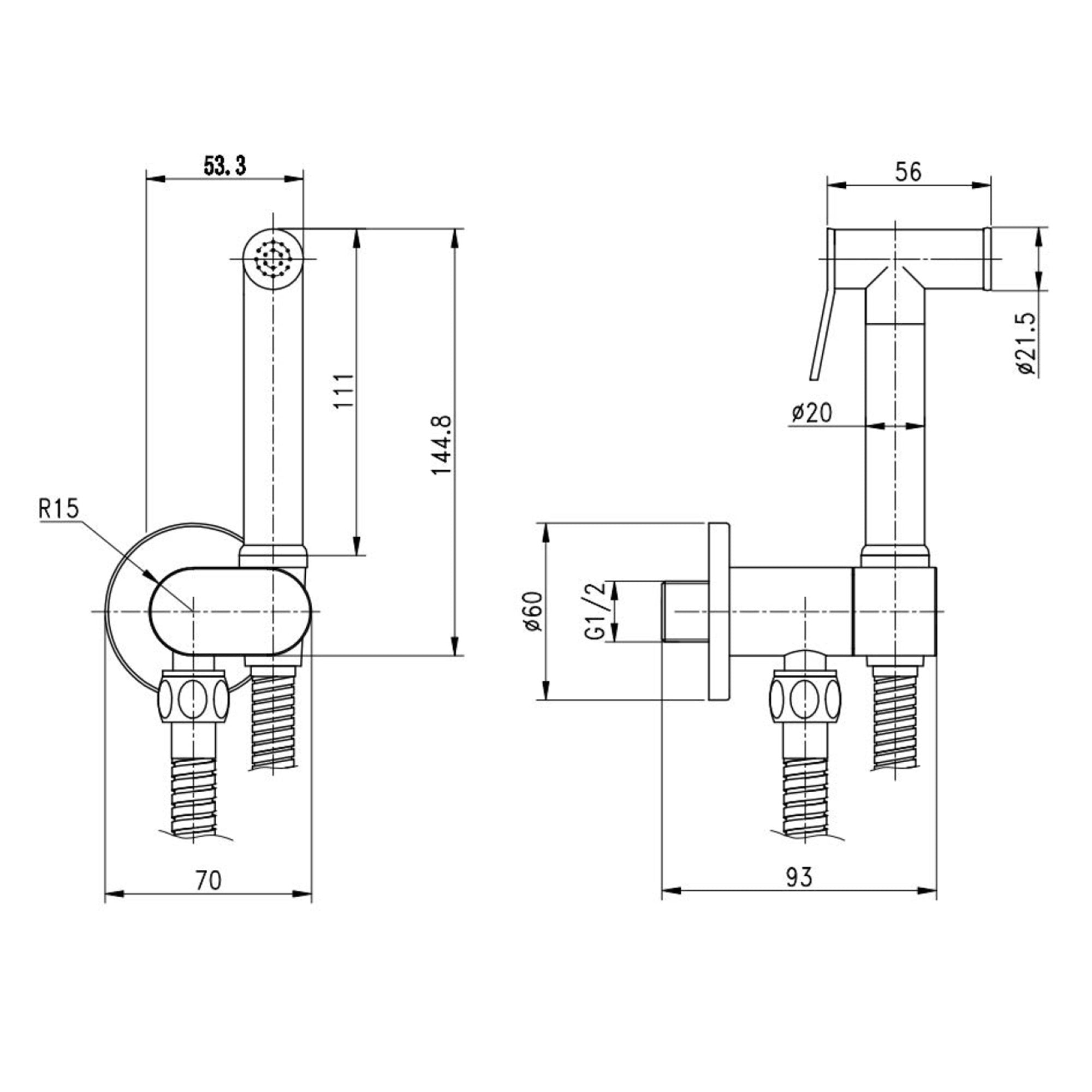 Complete Douche Kit with Integrated 90 Degree Turn Valve Iso Valve and Handset - Brushed Brass