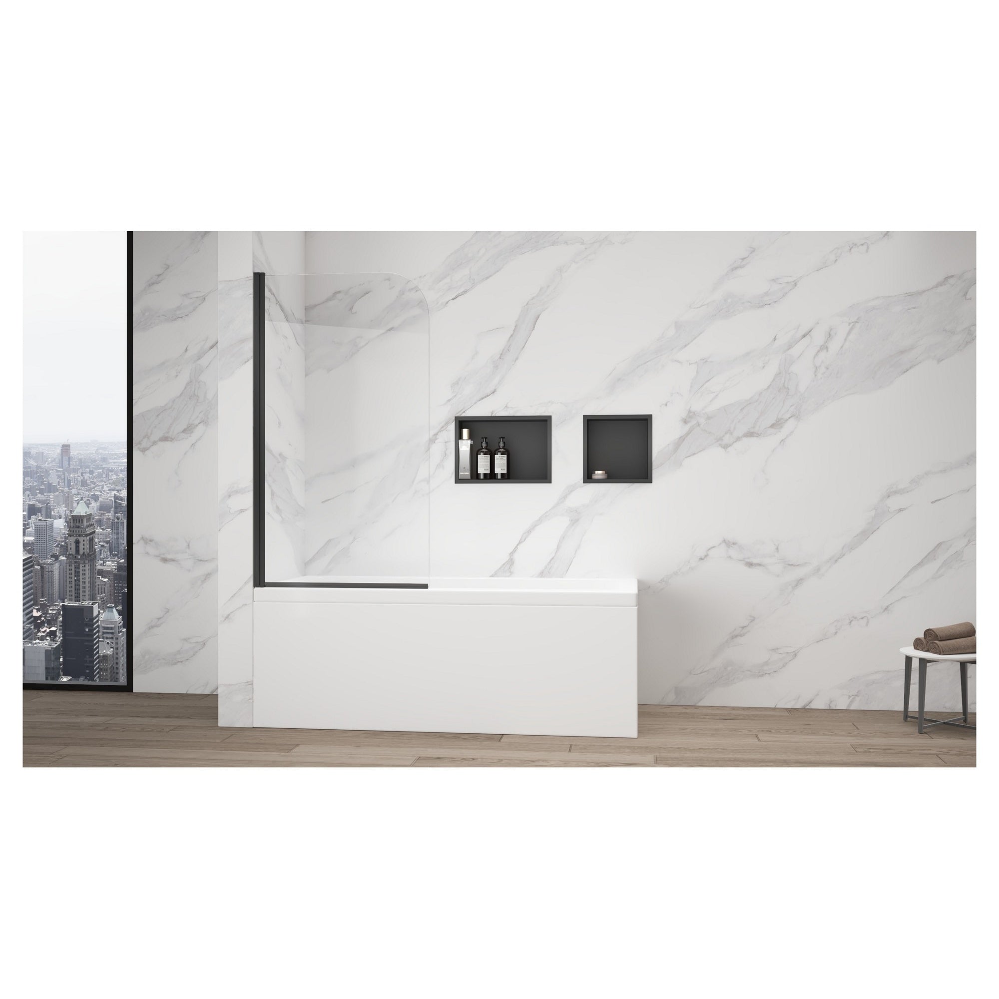 Recessed Shower Niche in Matt Black 300mm x 450mm - Solid Stainless Steel Wet Room Storage