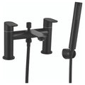 Matt Black Bath Shower Mixer Tap with Handheld Shower Kit - Twin Handle Deck Mounted Brass Bathroom Tap 3/4 BSP