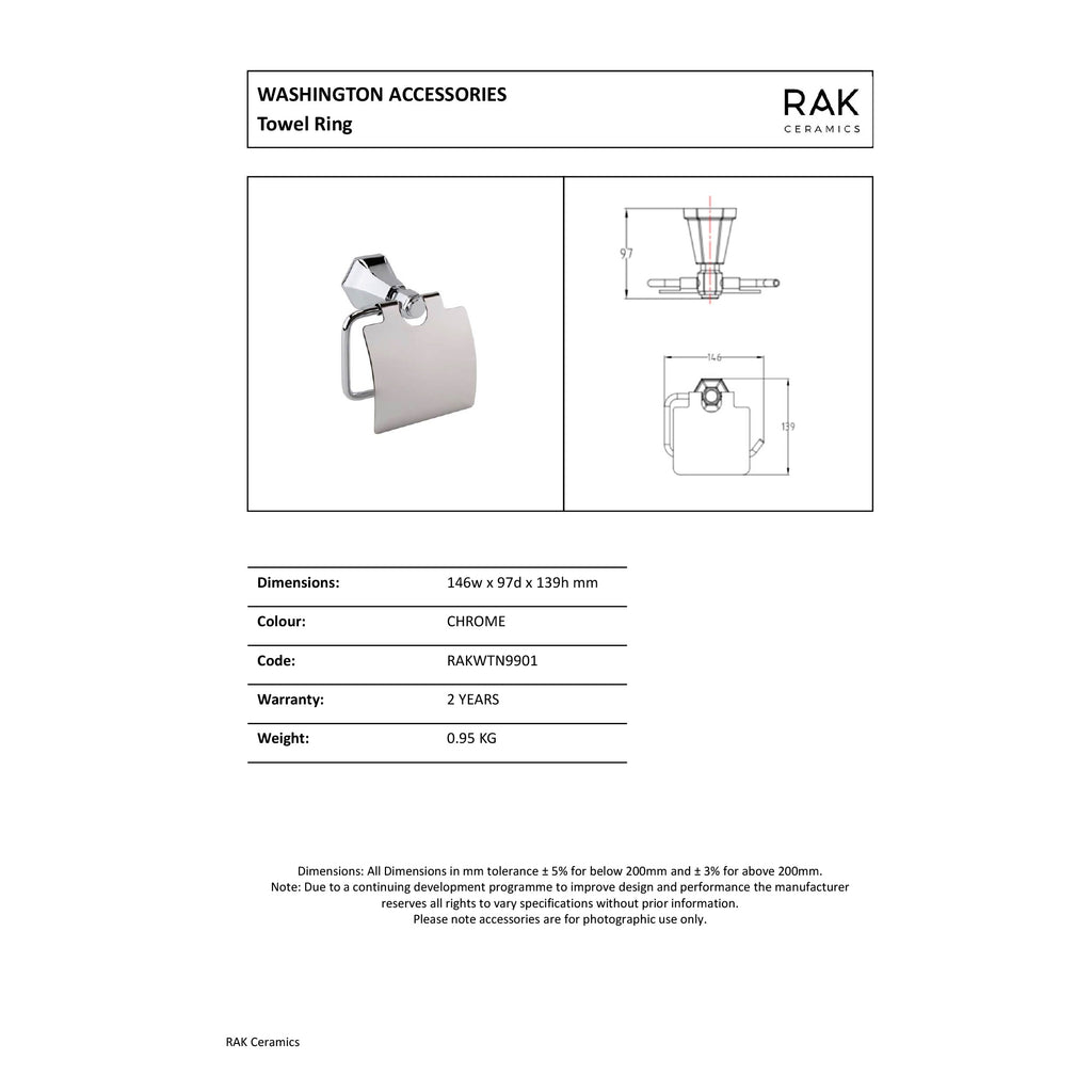 RAK Washington Traditional Toilet Roll Holder - Chrome
