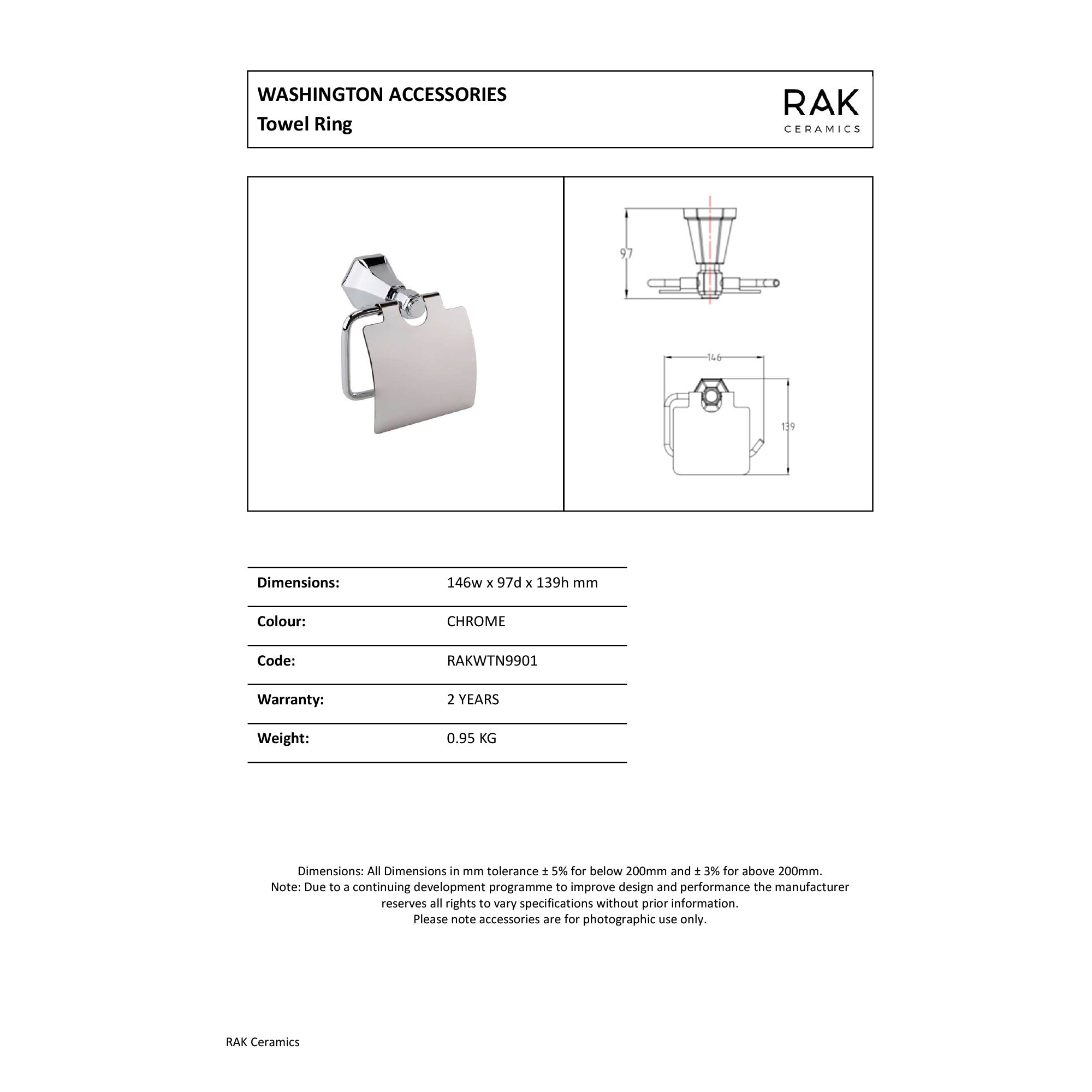 RAK Washington Traditional Toilet Roll Holder - Chrome