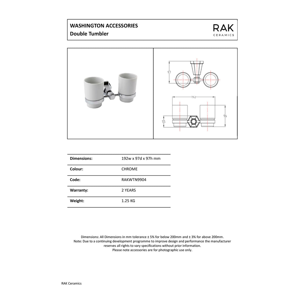 RAK Washington Traditional Double Tumbler - Chrome