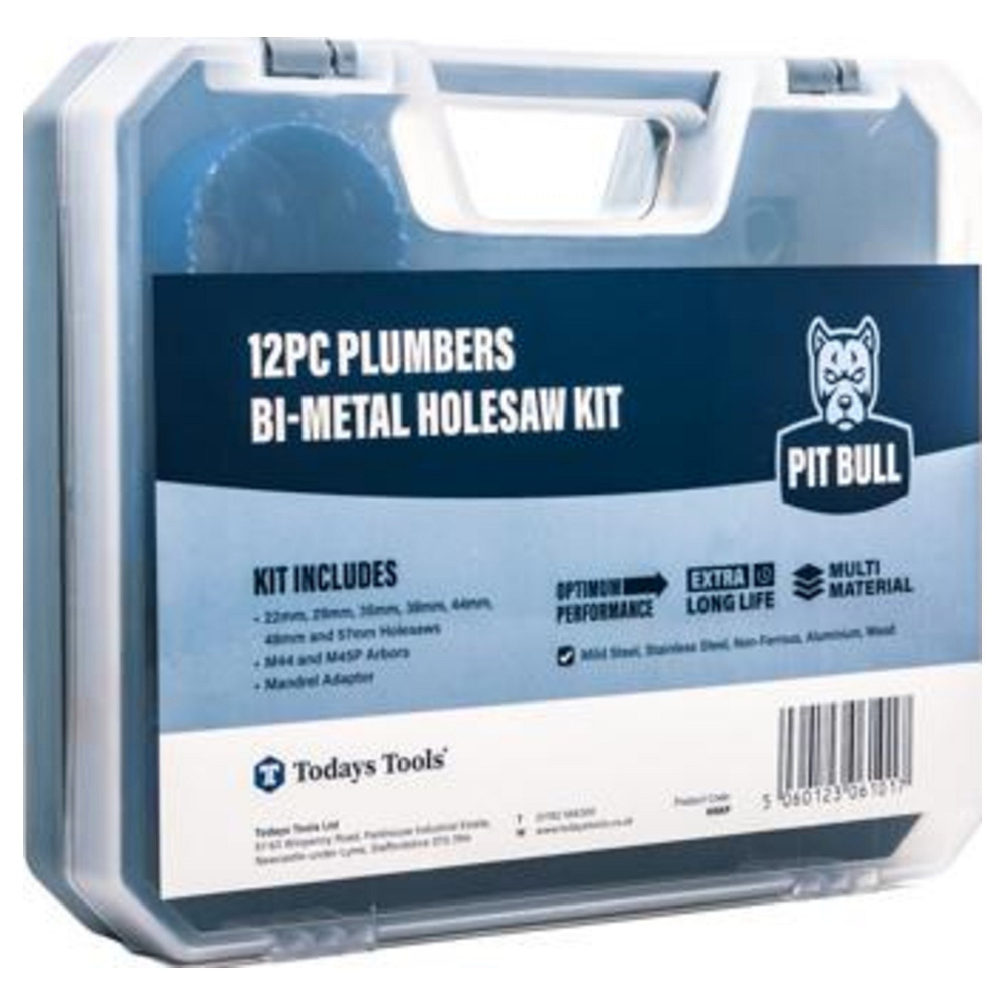 Pit Bull 12pc Holesaw Kit Bi-Metal Plumbers Set Steel Wood Plastic 22-57mm