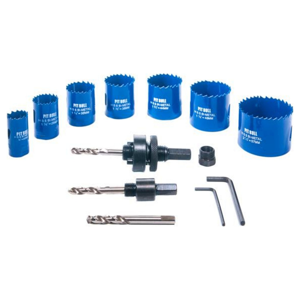 Pit Bull 12pc Holesaw Kit Bi-Metal Plumbers Set Steel Wood Plastic 22-57mm