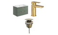 Aurelius Reed Green 800mm Wall Mounted Vanity Unit Basin And Brass Tap Set