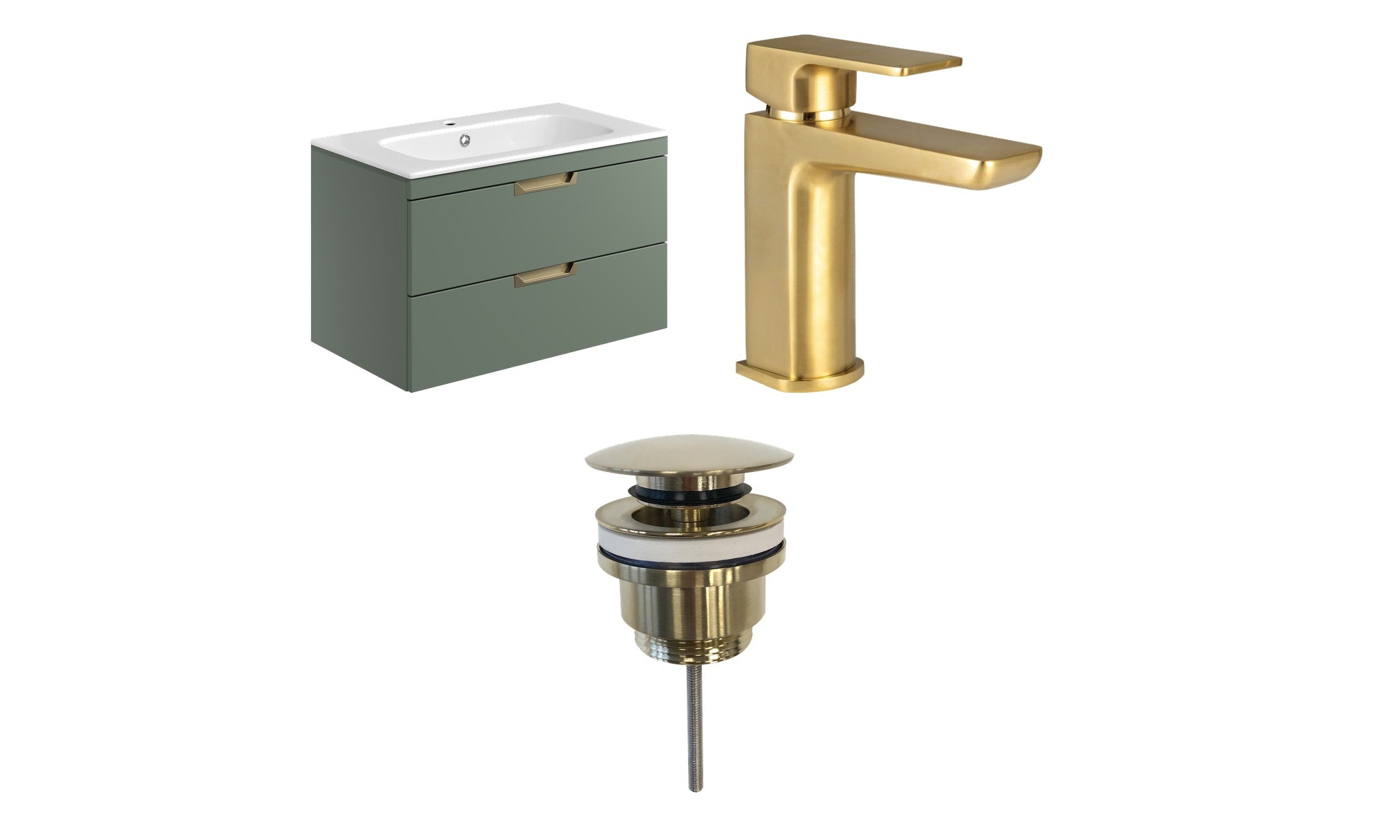 Aurelius Reed Green 800mm Wall Mounted Vanity Unit Basin And Brass Tap Set
