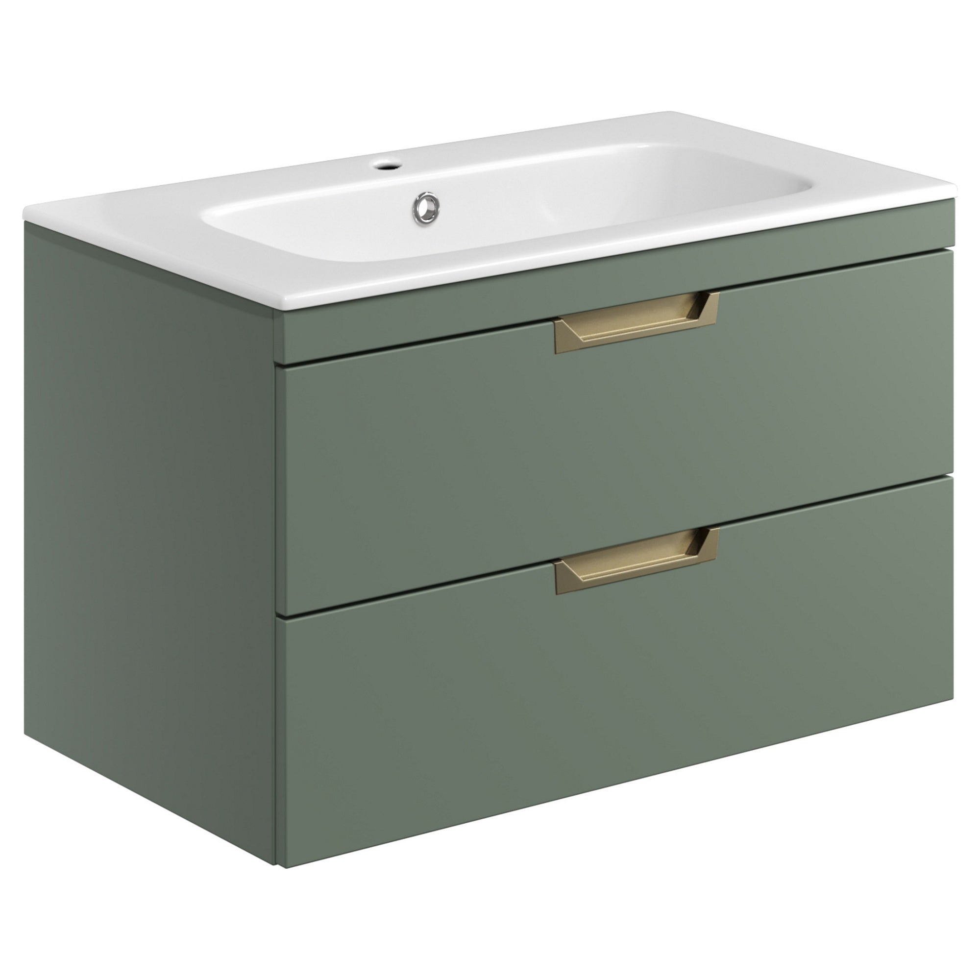Aurelius Reed Green 800mm Wall Mounted Vanity Unit Basin And Brass Tap Set