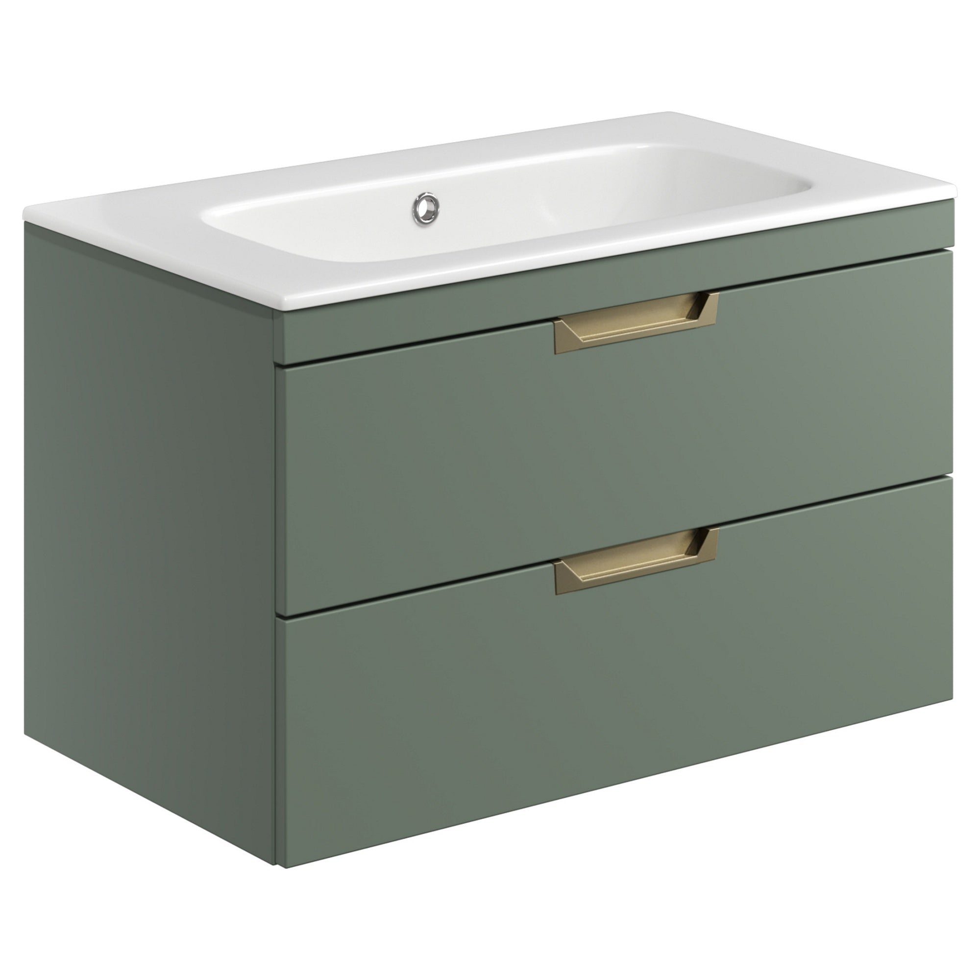 Aurelius Reed Green 800mm Wall Mounted Vanity Unit Basin And Brass Tap Set