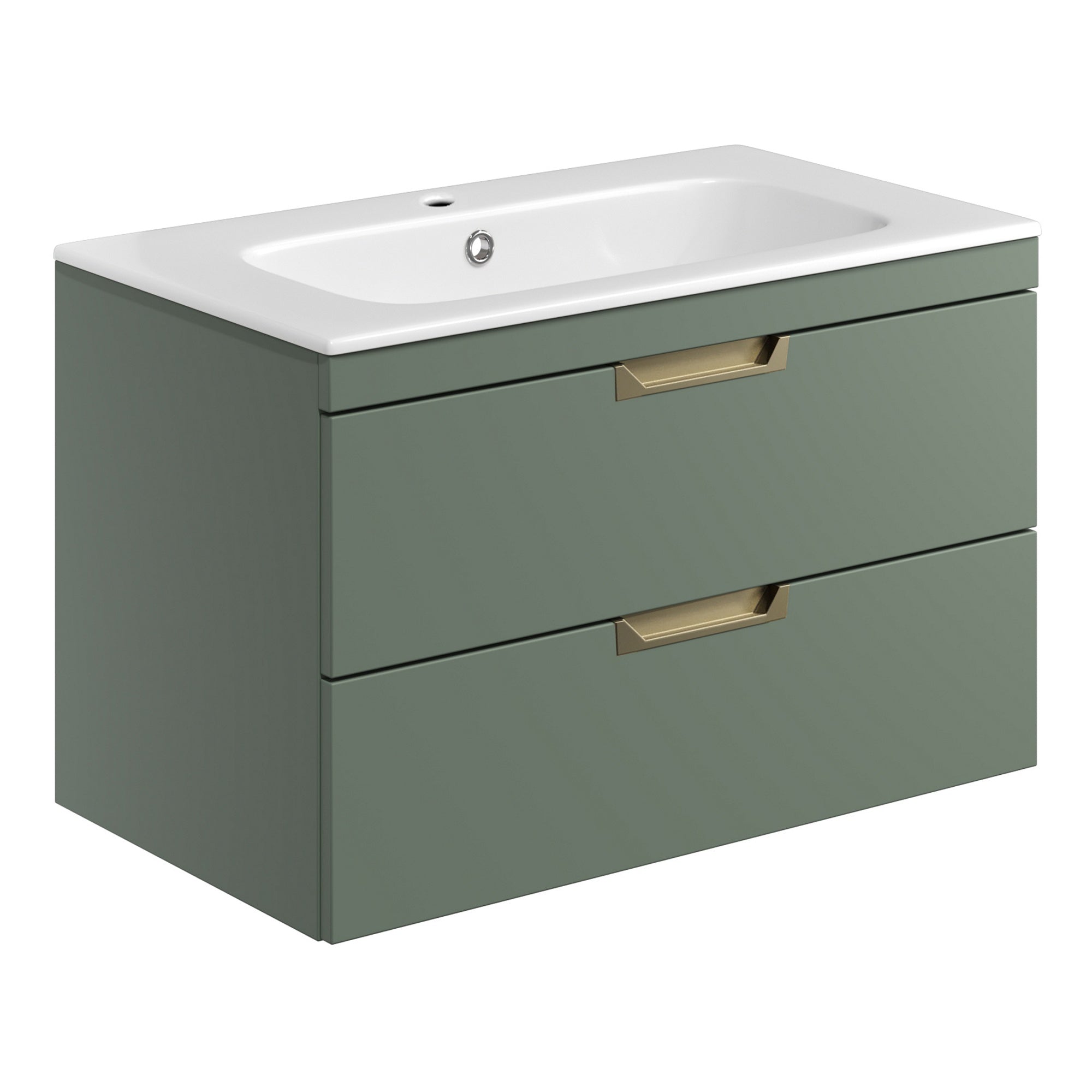 Aurelius Reed Green 800mm Wall Mounted Vanity Unit Basin And Brass Tap Set