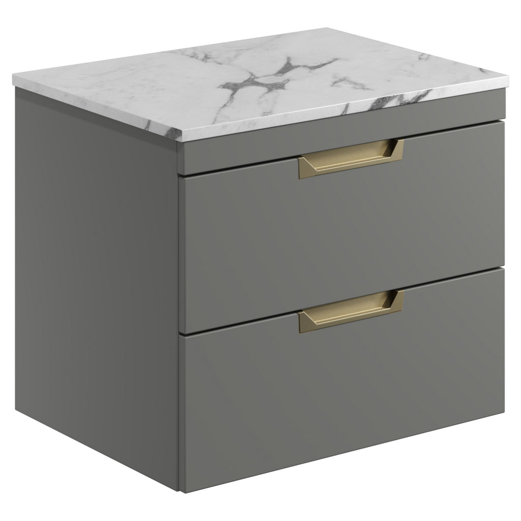 Aurelius 600mm Matt Grey Wall Mounted Vanity Unit Basin And Brass Tap Set