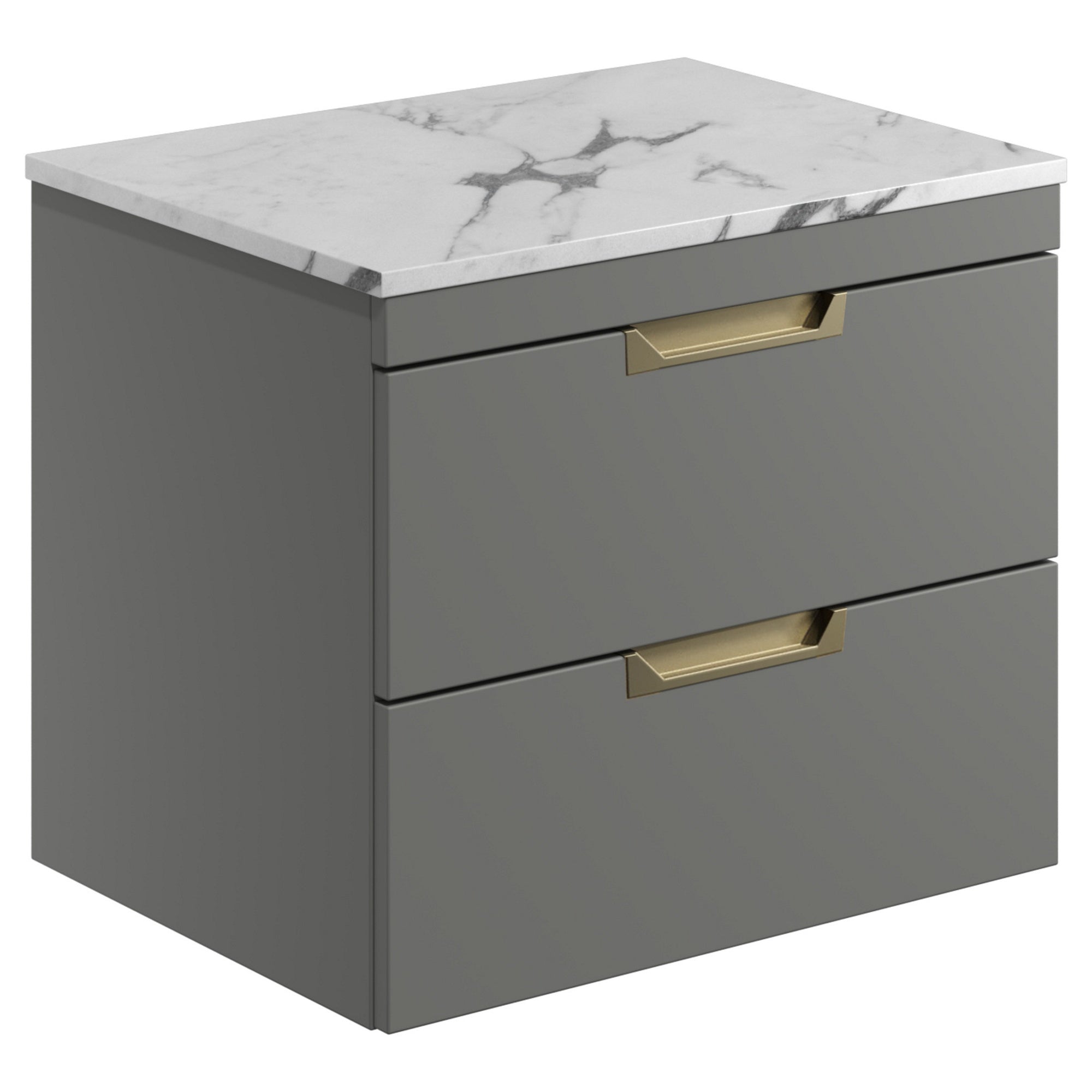 Aurelius 600mm Matt Grey Wall Mounted Vanity Unit Basin And Brass Tap Set