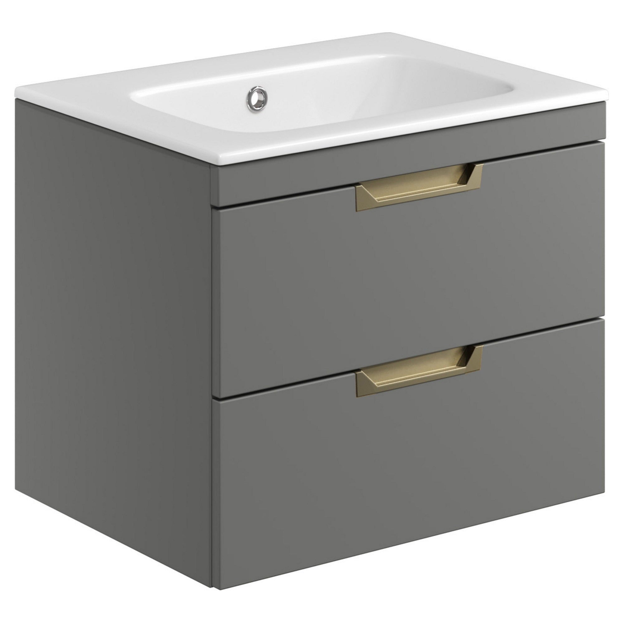 Aurelius 600mm Matt Grey Wall Mounted Vanity Unit Basin And Brass Tap Set