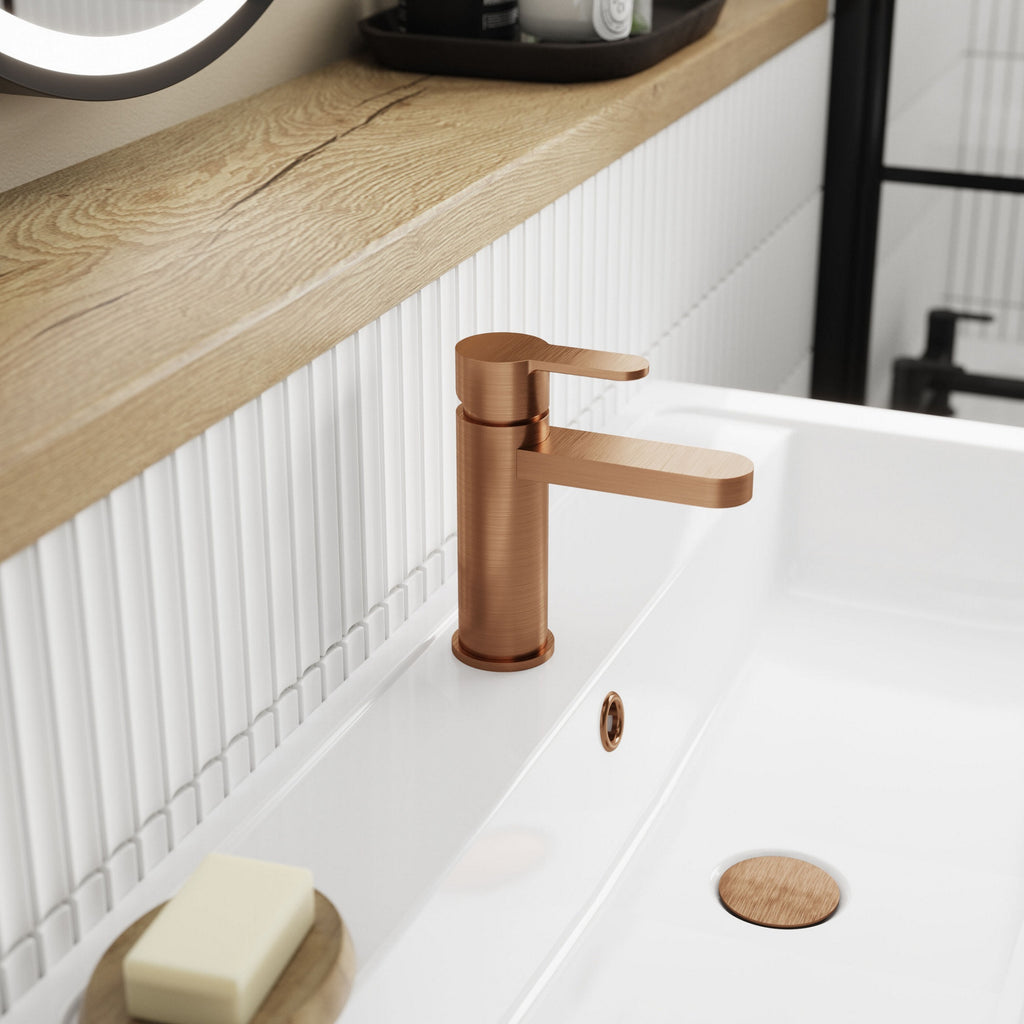 Vela Mono Basin Mixer Brushed Bronze Contemporary 1 Tap Hole With Waste