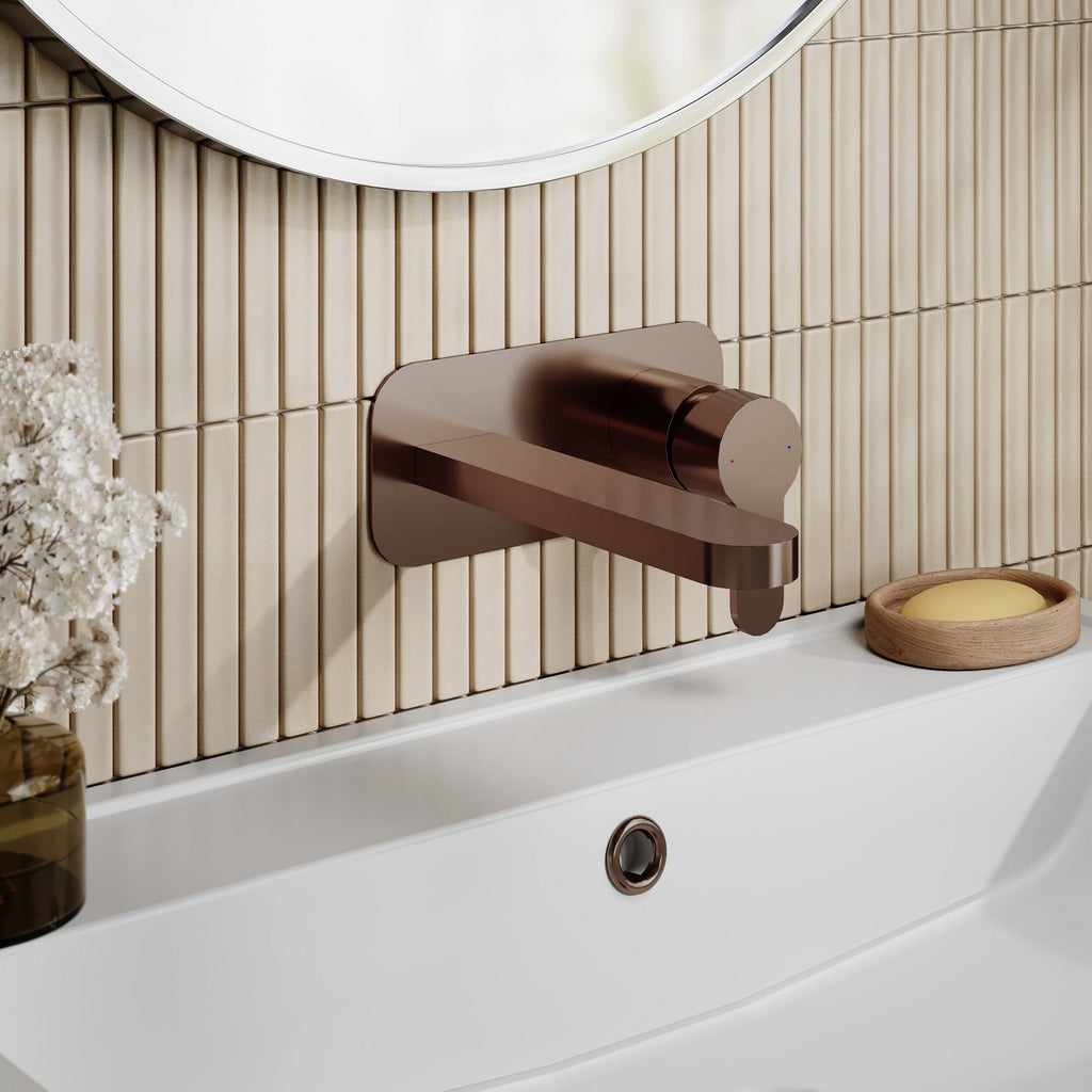 Vela Wall Mounted 2 Tap Hole Basin Mixer With Plate Brushed Bronze