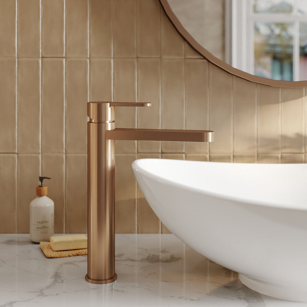Vela High Rise Mono Basin Mixer Brushed Bronze Contemporary 1 Tap Hole