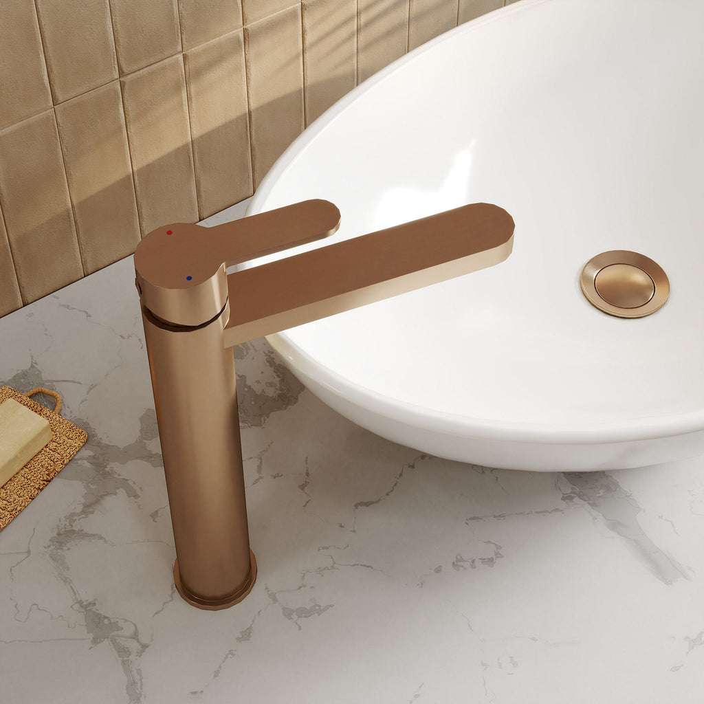 Vela High Rise Mono Basin Mixer Brushed Bronze Contemporary 1 Tap Hole