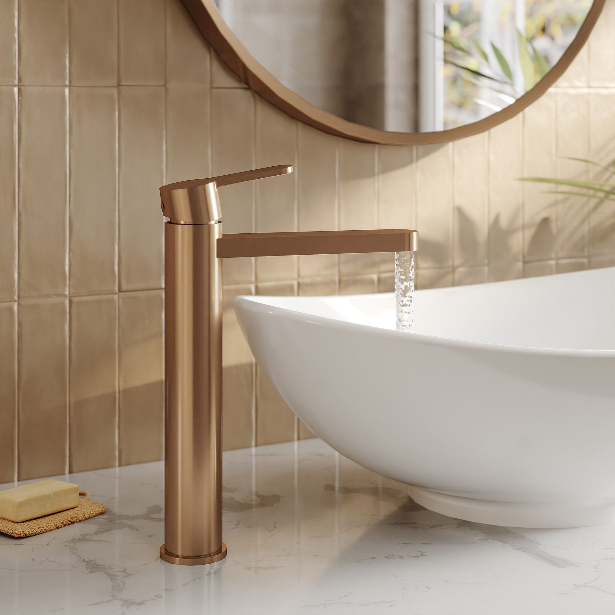 Vela High Rise Mono Basin Mixer Brushed Bronze Contemporary 1 Tap Hole