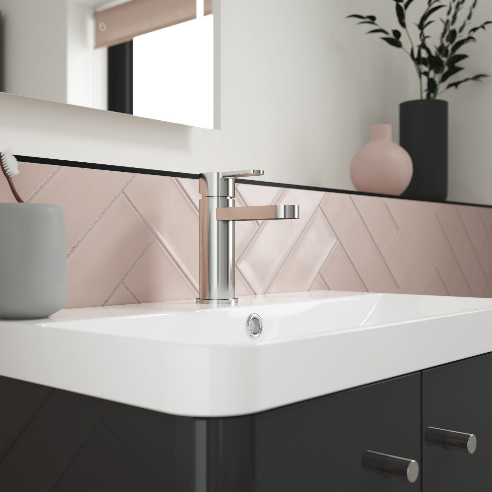 Vela Mono Basin Mixer Chrome Contemporary 1 Tap Hole With Waste