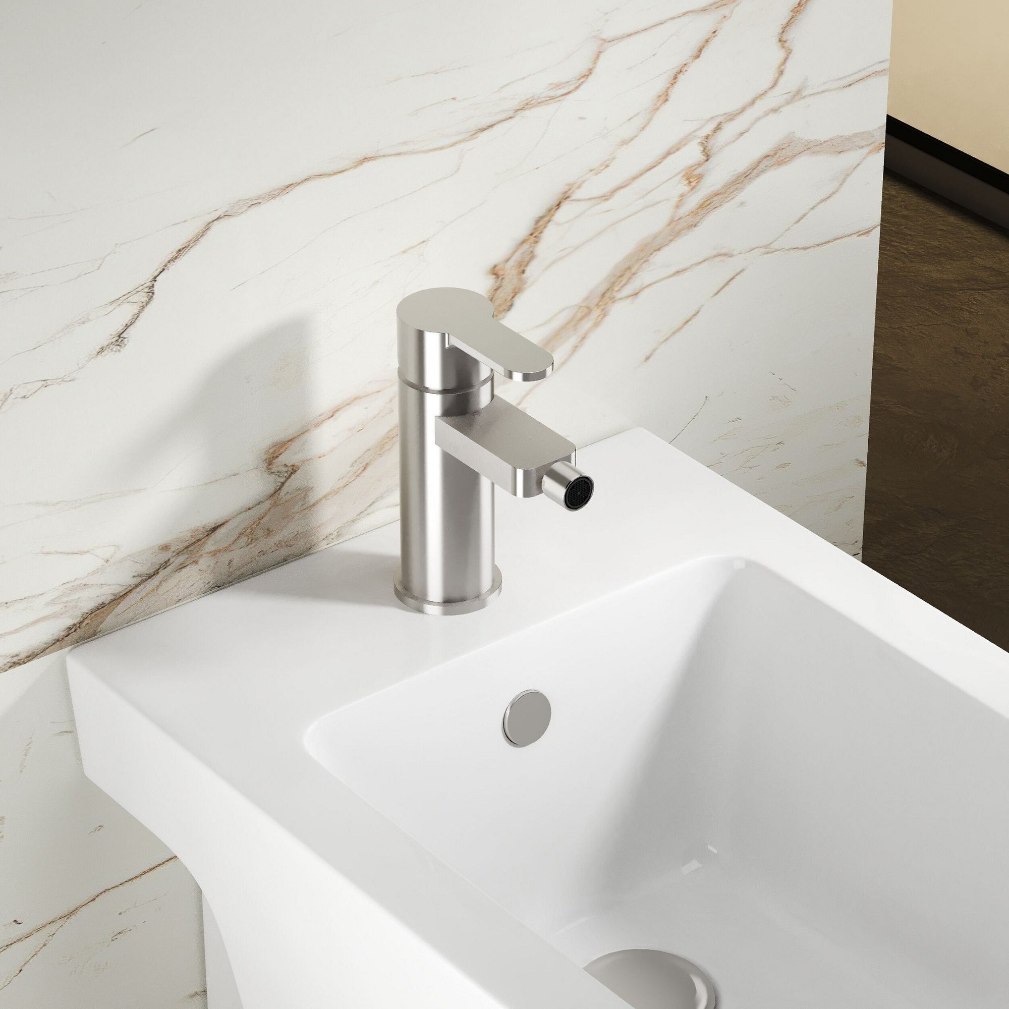 Vela Mono Bidet Mixer Chrome Contemporary 1 Tap Hole With Waste