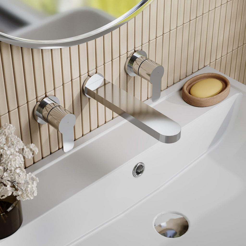 Vela Wall Mounted 3 Tap Hole Basin Mixer Chrome Contemporary
