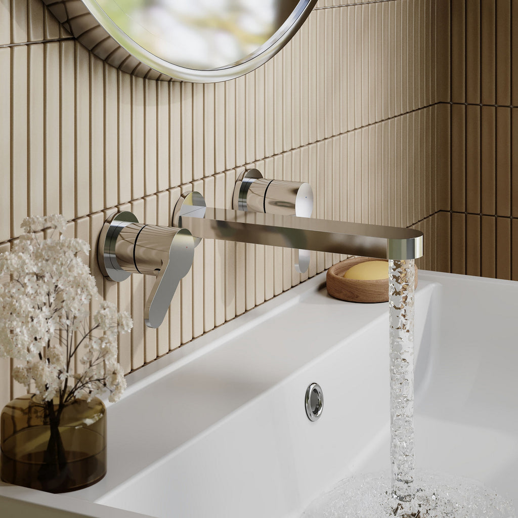 Vela Wall Mounted 3 Tap Hole Basin Mixer Chrome Contemporary