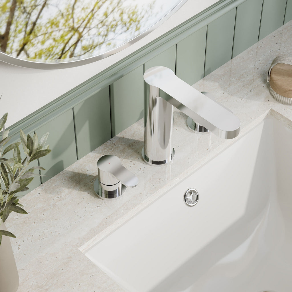 Vela Deck Mounted 3 Tap Hole Basin Mixer With Waste Chrome Contemporary