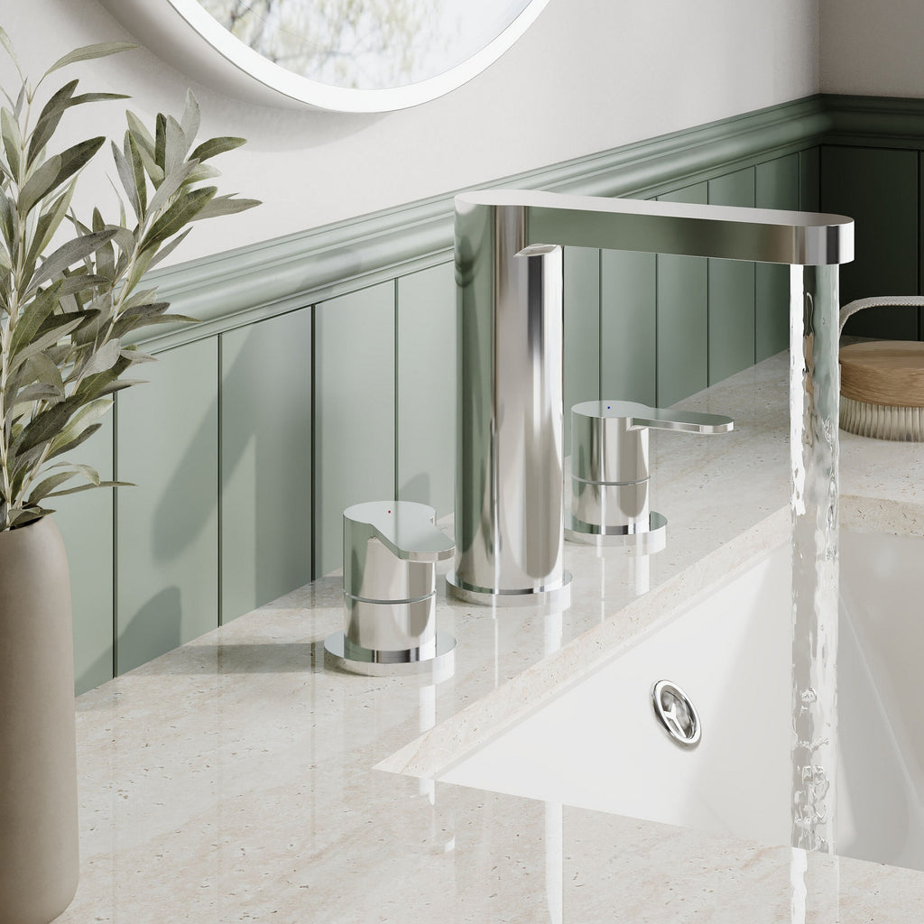Vela Deck Mounted 3 Tap Hole Basin Mixer With Waste Chrome Contemporary