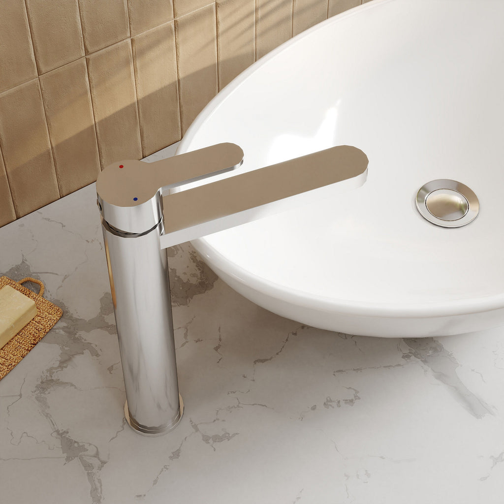 Vela High-rise Mono Basin Mixer Chrome Contemporary 1 Tap Hole