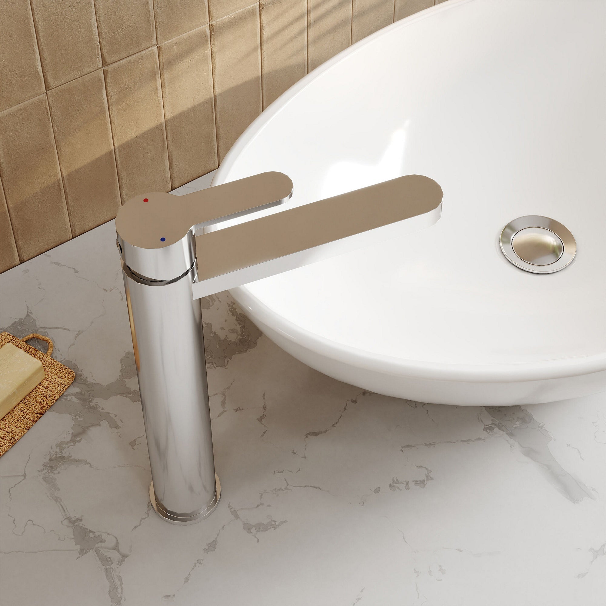 Vela High-rise Mono Basin Mixer Chrome Contemporary 1 Tap Hole