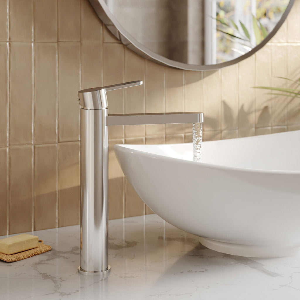 Vela High-rise Mono Basin Mixer Chrome Contemporary 1 Tap Hole