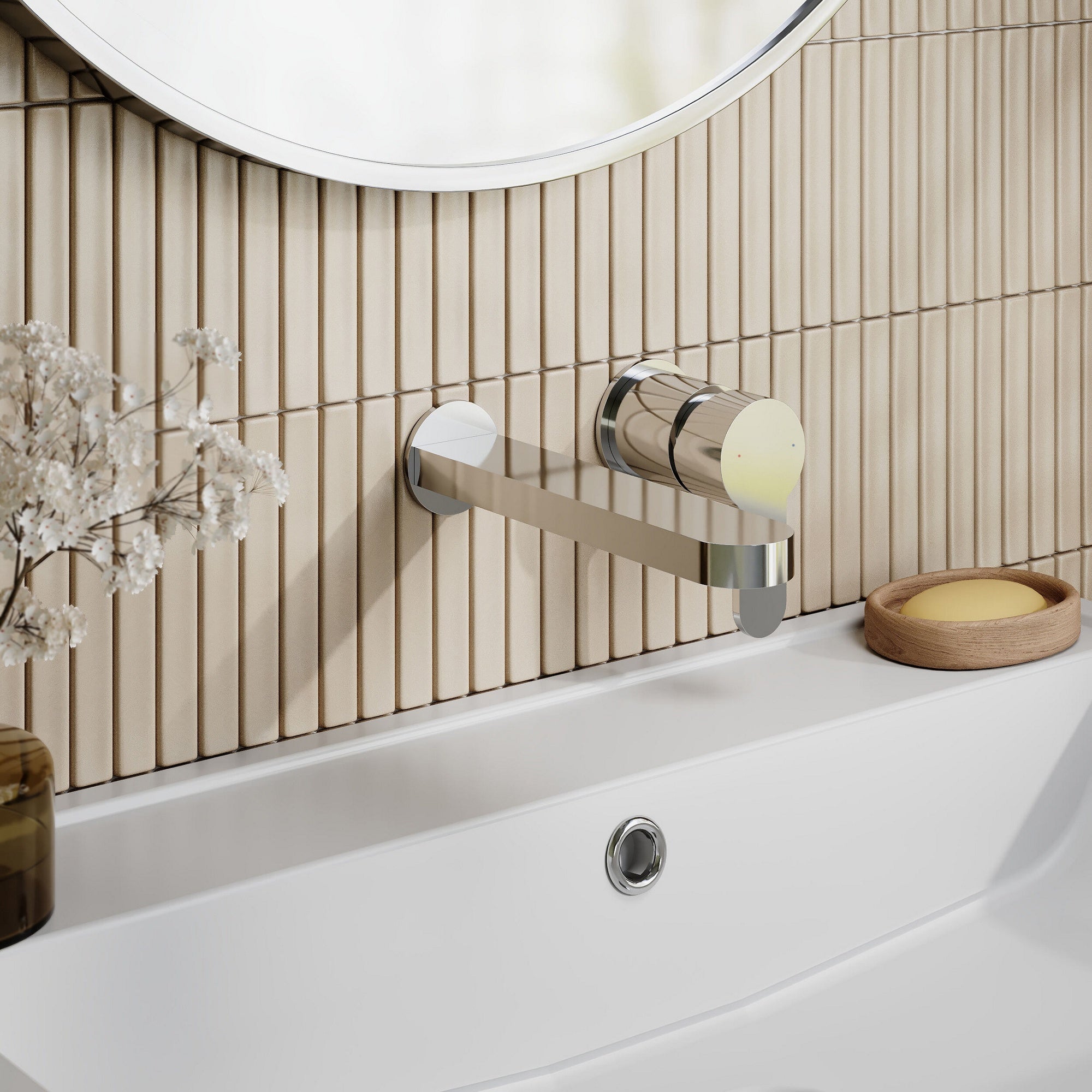 Vela Wall Mounted 2 Tap Hole Basin Mixer Chrome Contemporary