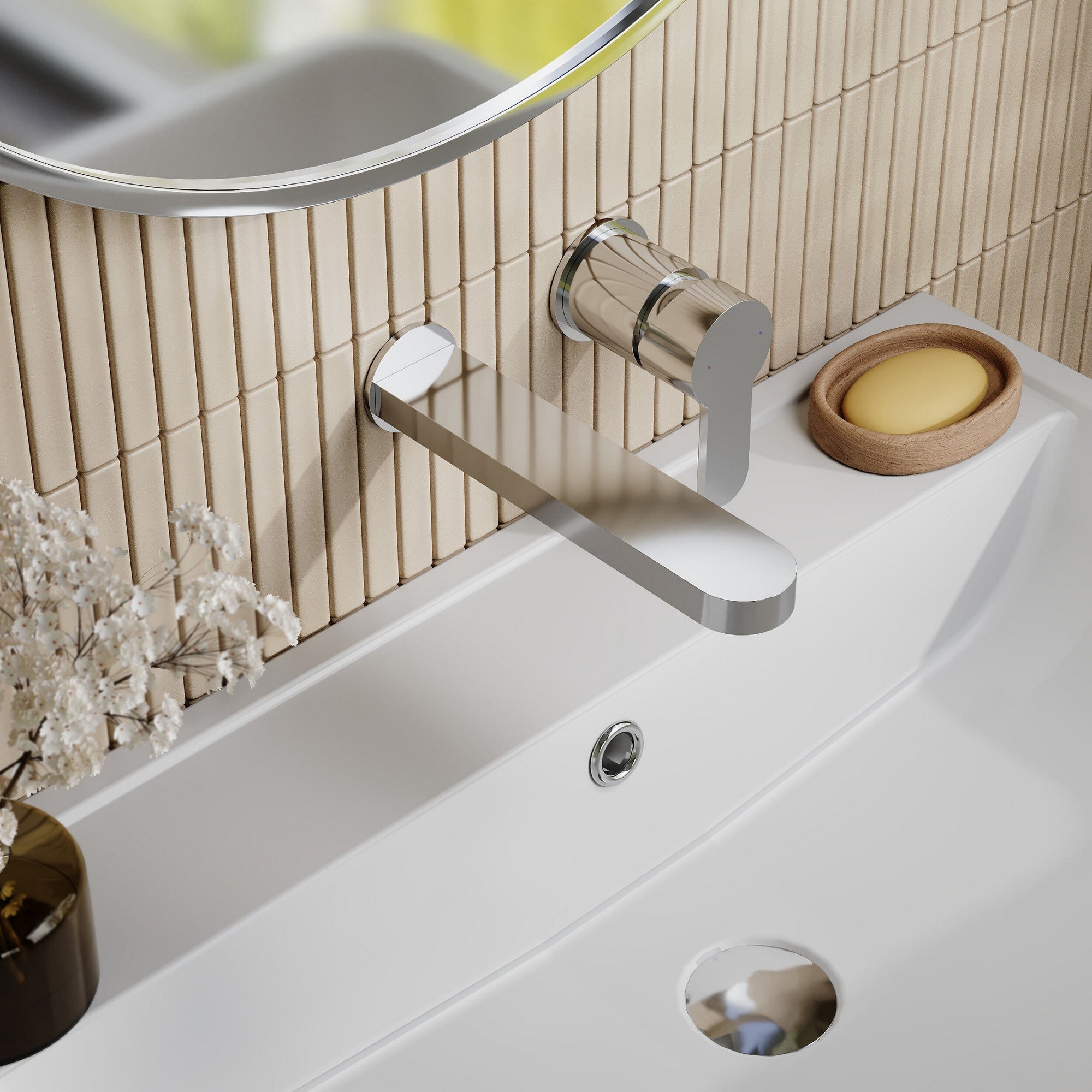 Vela Wall Mounted 2 Tap Hole Basin Mixer Chrome Contemporary