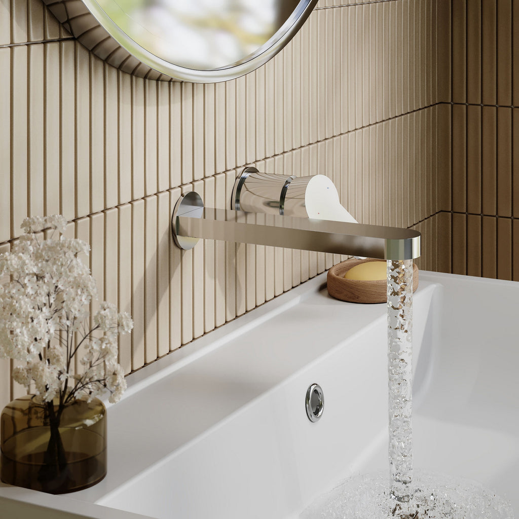 Vela Wall Mounted 2 Tap Hole Basin Mixer Chrome Contemporary