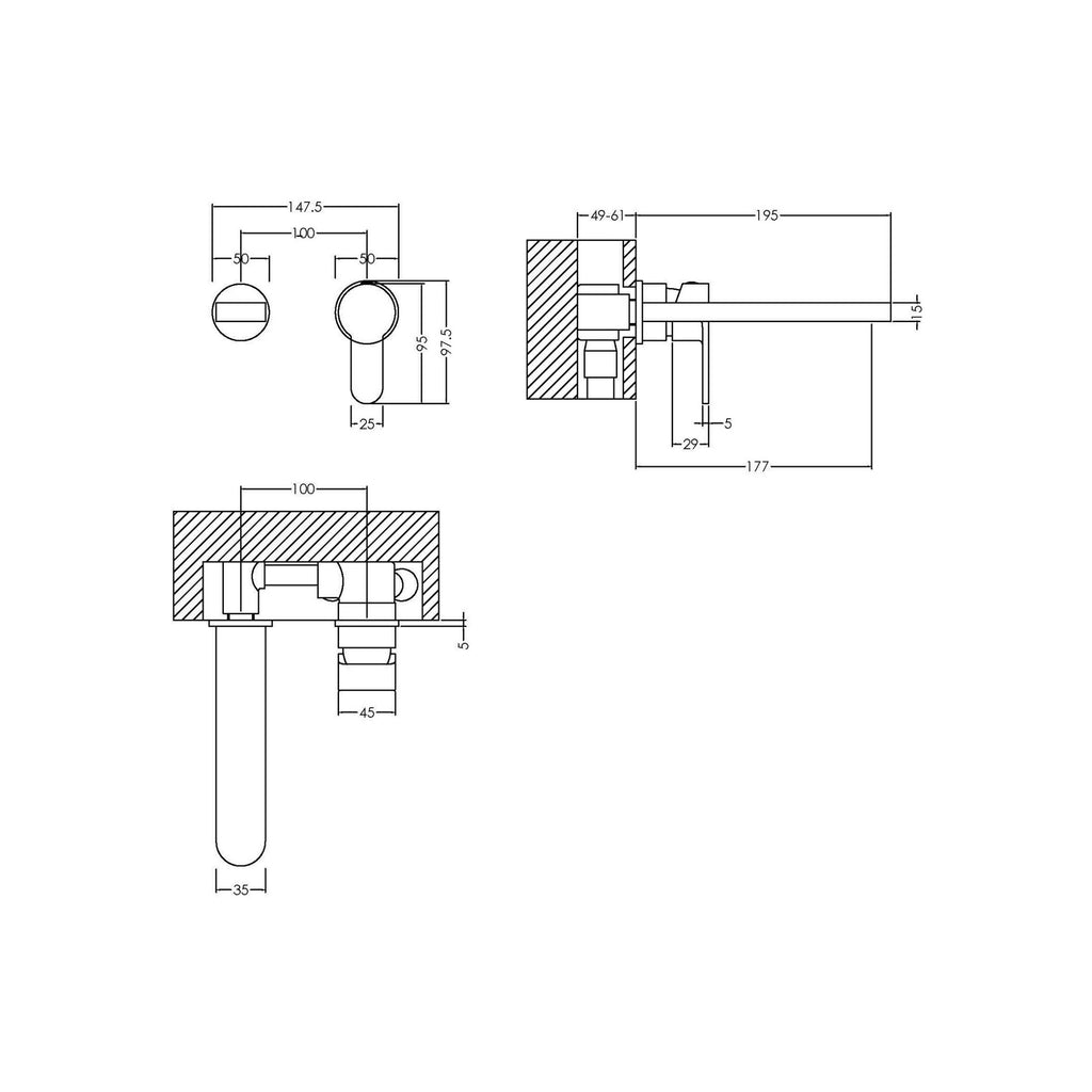 Vela Wall Mounted 2 Tap Hole Basin Mixer Chrome Contemporary