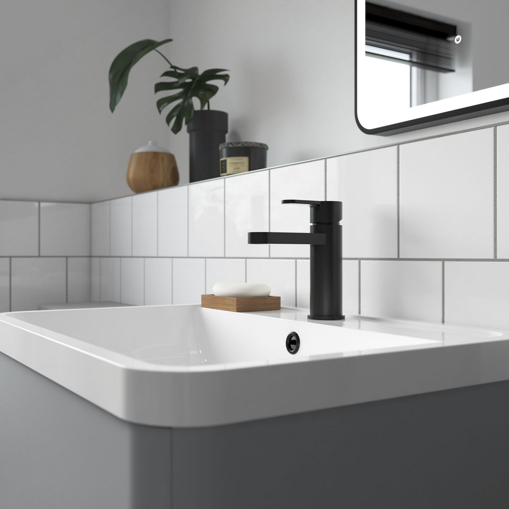 Vela Mono Basin Mixer Matt Black Contemporary 1 Tap Hole With Waste